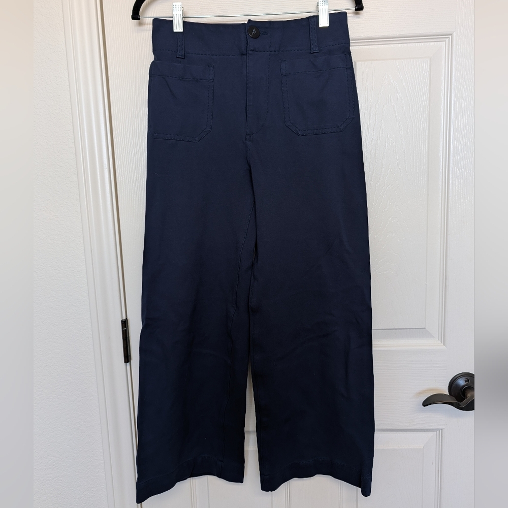 Anthropologie Maeve The Colette Pants Womens 26 Blue Navy Cropped Wide Leg Knit